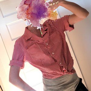 Rafaella White and Red Striped Front-Tie Crop Top